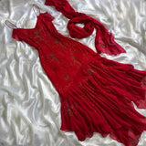 Classic A line Irregular Spaghetti Straps Red Prom Dress With Ruffles HZ1024