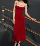 Classic Sheath Spaghetti Straps Red Prom Dresses HZ1024