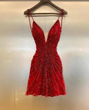 Luxury Red Beaded Homecoming Dresses Bodycon Mini Party Dress HZ1024