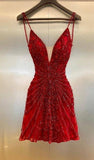 Luxury Red Beaded Homecoming Dresses Bodycon Mini Party Dress HZ1024