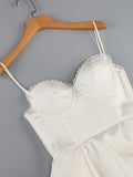 Sexy Ball Gown Spaghetti Straps White Satin Ankle Length Prom Dresses Evening Gowns HZ1024