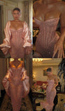Classy Sheath Strapless Sequin Floor Length Pink Slit Prom Dresses Prom Gowns HZ1024