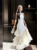 Gorgeous Sheath Spaghetti Straps White Layers Long Prom Dresses Evening Dress HZ1024