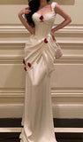 Gorgeous Sheath Rose Flowers Pleated Prom Dresses Formal Evening Dress HZ1024