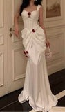 Gorgeous Sheath Rose Flowers Pleated Prom Dresses Formal Evening Dress HZ1024