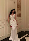 Gorgeous Sheath Rose Flowers Pleated Prom Dresses Formal Evening Dress HZ1024