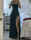 Elegant A Line Spaghetti Straps Slit Long Prom Dresses Evening Dress HZ1024