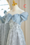 Pale Blue A Line Chiffon Tulle Lace Long Bridesmaid Dress HZ1024