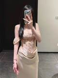 Champagne Mermaid Off The Shoulder Satin Lace Long Bridesmaid Dress HZ1024