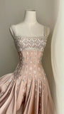 Modest A line Straps Beads Long Silver Prom Dresses Evening Dress HZ1024