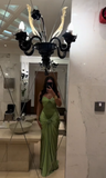 Modest Mermaid Sweetheart Sage Green Long Satin Prom Dresses Evening Dress HZ1024