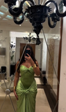 Modest Mermaid Sweetheart Sage Green Long Satin Prom Dresses Evening Dress HZ1024