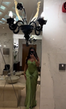 Modest Mermaid Sweetheart Sage Green Long Satin Prom Dresses Evening Dress HZ1024