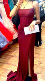 Elegant Sheath Spaghetti Straps Burgundy Slit Sequin Prom Dresses Long Evening Dress HZ1024