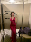 Elegant Sheath Halter Satin Backless Prom Dresses Long Evening Dress HZ1024