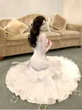 Elegant Sheath Straps Sleeveless White Prom Dresses Long Evening Dress HZ1024