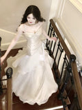 Elegant Sheath Straps Sleeveless White Prom Dresses Long Evening Dress HZ1024
