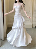 Elegant Sheath Straps Sleeveless White Prom Dresses Long Evening Dress HZ1024