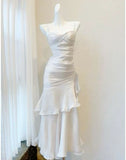 Elegant Sheath Straps Sleeveless White Prom Dresses Long Evening Dress HZ1024