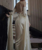 Cute A line Off The Shoulder Long Sleeves Ivory Prom Dresses Long Evening Dress HZ1024