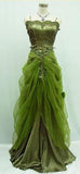 Vintage A line Spaghetti Straps Green Beads Prom Dresses Long Satin Evening Dress HZ1024