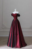 Elegant A Line Off The Shoulder Burgundy Tulle Prom Dresses With Ruffle Long Evening Dress HZ1024