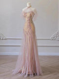 Pretty Mermaid Sweetheart Pink Sequin Prom Dresses With Ruffle Long Evening Dress HZ1024