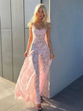 Pretty Mermaid Spaghetti Straps Light Pink Lace Prom Dresses Long Evening Dress HZ1024