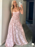 Pretty Mermaid Spaghetti Straps Light Pink Lace Prom Dresses Long Evening Dress HZ1024