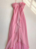 Pretty A line Halter Sleeveless Pink Chiffon Prom Dresses Long Evening Dress HZ1024