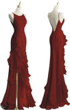 Pretty Sheath Boat Sleeveless Burgundy Long Chiffon Prom Dresses Evening Dress HZ1024