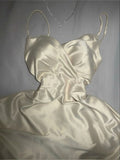 Pretty A Line Spaghetti Straps Ivory Silk Satin Prom Dresses Long Evening Dress HZ1024