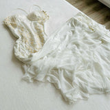 Classy A Line Spaghetti Straps White Long Lace Prom Dresses Evening Dress HZ1024