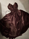 Classy High Low Spaghetti Straps Brown Satin Prom Dresses Evening Dress HZ1024