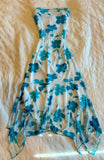 Gorgeous A Line Strapless Blue Long Floral Prom Dresses Evening Dress HZ1024