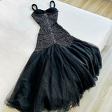 Gorgeous Mermaid Spaghetti Straps Black Long Tulle Prom Dresses Evening Dress HZ1024