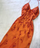 Gorgeous Mermaid Spaghetti Straps Orange Long Tulle Prom Dresses Beads Evening Dress HZ1024