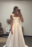 Elegant A Line Spaghetti Straps Long Satin White Prom Dresses Evening Dress HZ1024
