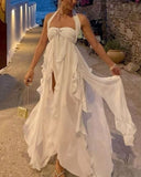Elegant A Line Halter Long Chiffon Prom Dresses Evening Dress HZ1024