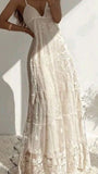 Elegant A Line Halter Long Lace Ivory Prom Dresses Evening Dress HZ1024