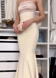 Elegant Mermaid Strapless Long Satin Prom Dresses Evening Dress HZ1024