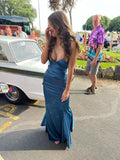 Elegant Mermaid Halter Long Blue Satin Prom Dresses Evening Dress HZ1024