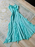 Elegant A Line Spaghetti Straps Blue Chiffon Long Prom Dress HZ1024