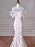 Vintage Mermaid Strapless Long White Lace Wedding Dresses HZ1024