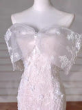 Vintage Mermaid Strapless Long White Lace Wedding Dresses HZ1024