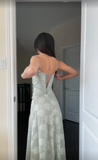 Elegant Sheath Spaghetti Straps Mint Green Lace Long Prom Dresses Evening Gowns HZ1024