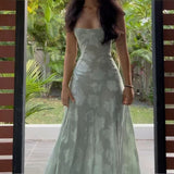 Elegant Sheath Spaghetti Straps Mint Green Lace Long Prom Dresses Evening Gowns HZ1024