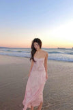 Elegant Sheath Spaghetti Straps Pink Lace Long Prom Dresses Evening Gowns HZ1024