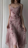 Elegant Irregular Spaghetti Straps Pink Chiffon Prom Dresses Evening Gowns With Beads HZ1024