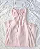 Vintage A Line Spaghetti Straps 90s Pink Prom Dresses Evening Gowns With Lace HZ1024